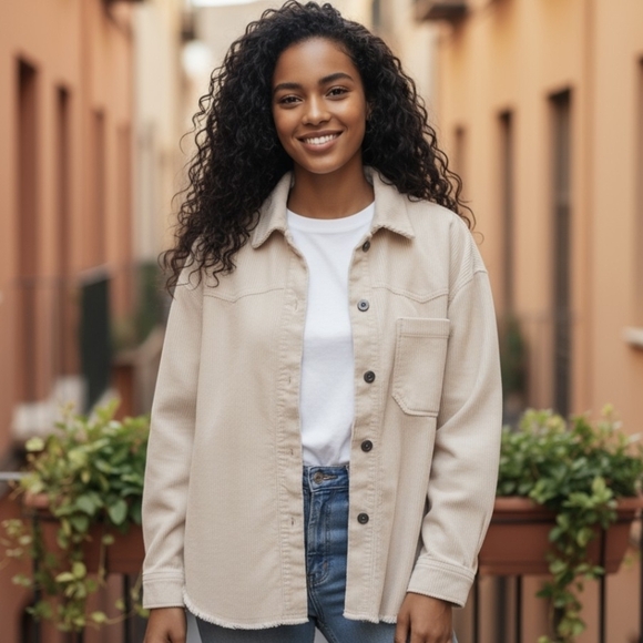 Zara Jackets & Blazers - Zara Off-White Corduroy Shirt.Size M Oversized
